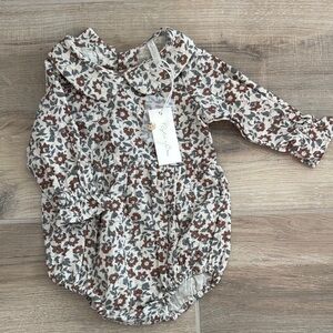 Rylee + Cru Floral Baby Romper in Brown and Cream